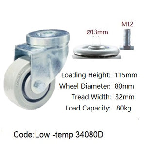 Ø80mm (3¾") Low Temperature -45°C / Thermoplastic Rubber (TPR) Wheel Castors | 80KG capacity per castor